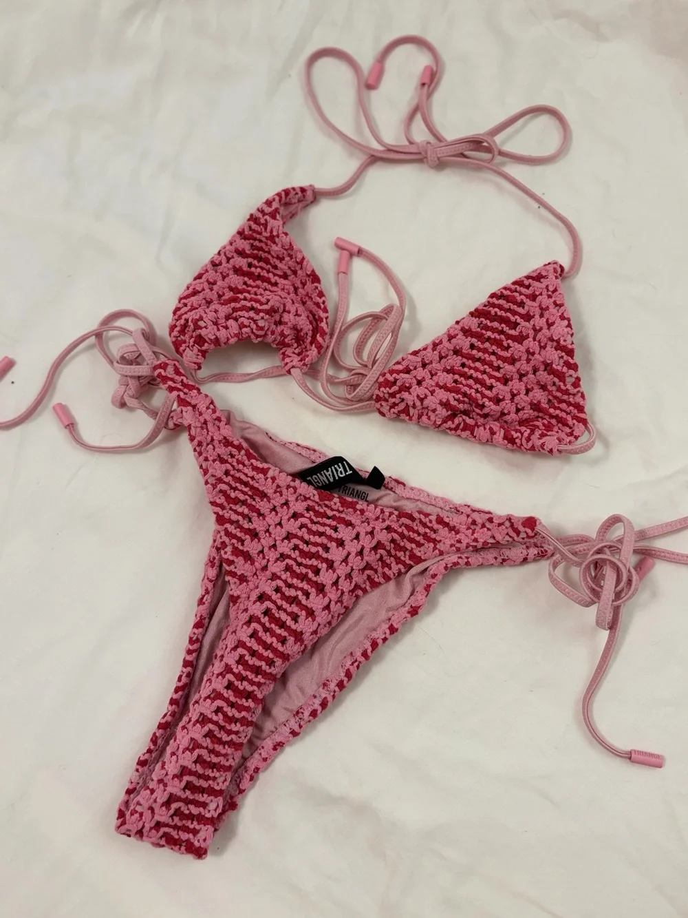 triangl swimwear Pink and Red Crochet Tie Bikini Bottoms